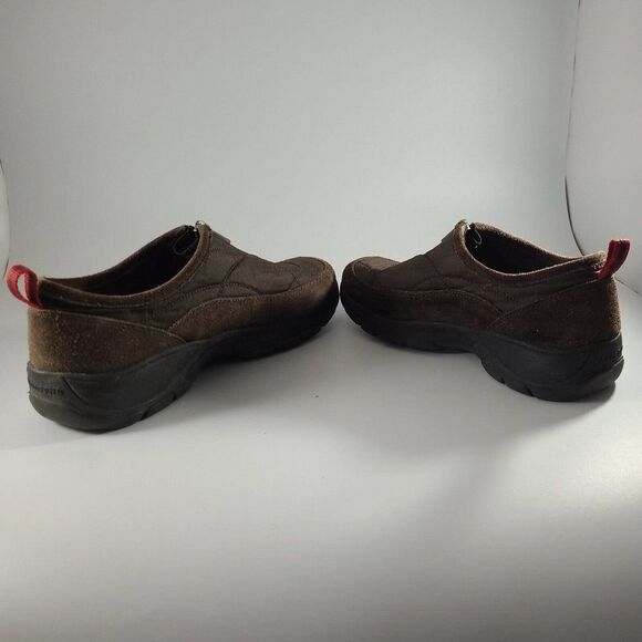 LANDS END WALKING CAMPING HIKING / ZIPPER SHOES 7 B Quilted Suede Brown - Picture 5 of 11